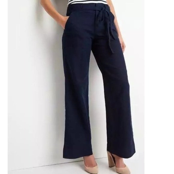 Gap Tie Belt Wide Leg Trousers Pants, Black (20) - Picture 1 of 4